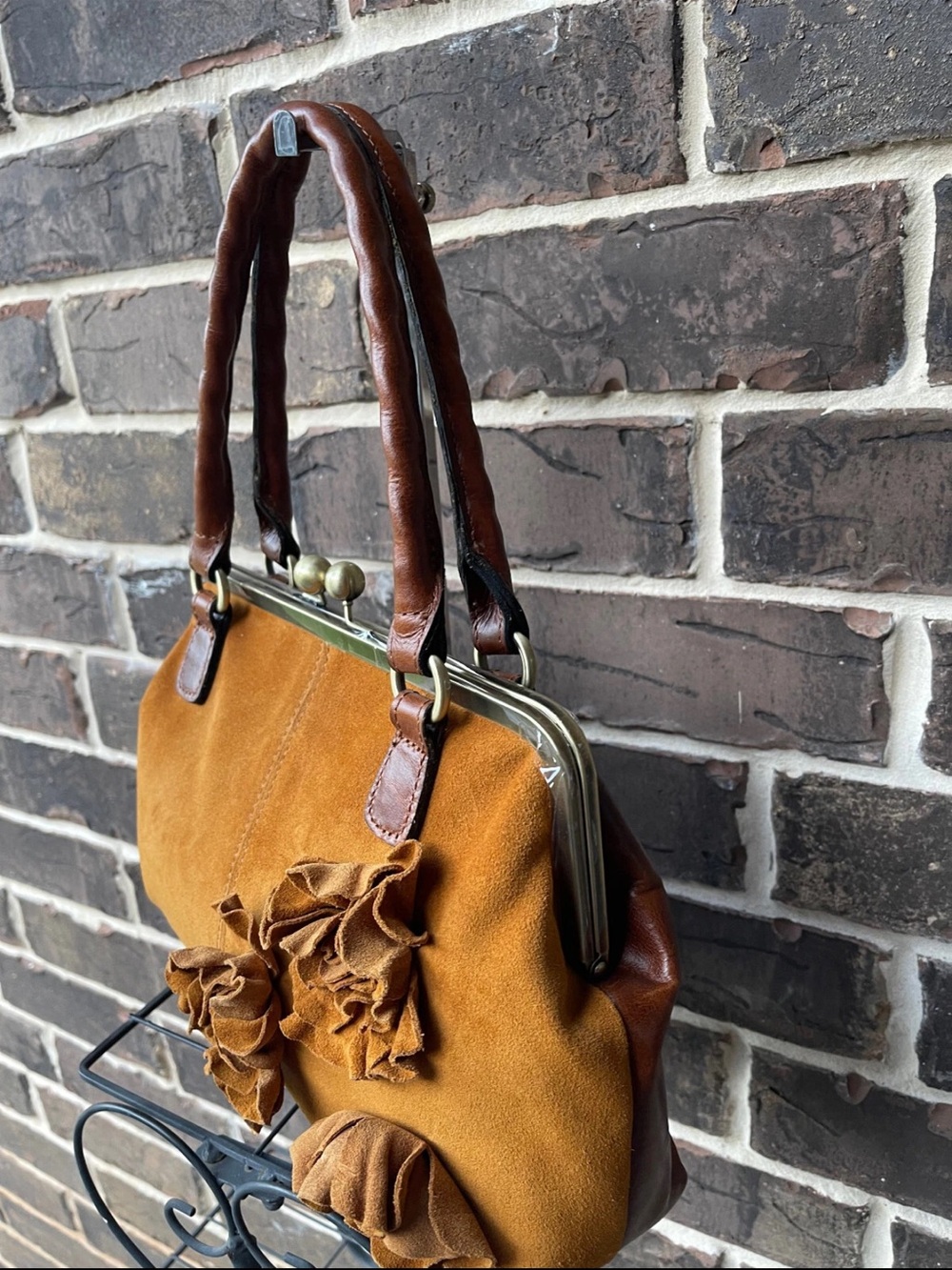 Patricia Nash Rora Frame Satchel Suede Tan kisslock - Picture 8 of 11
